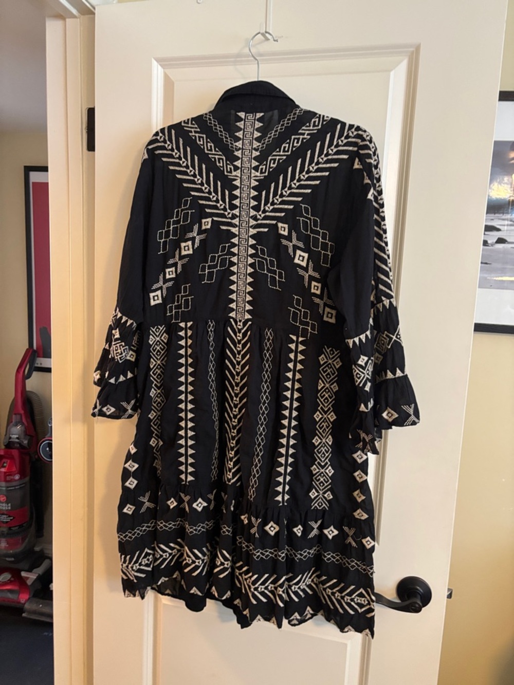 Johnny Was Black Tunic with White Geometric Embroidery - Picture 3 of 5